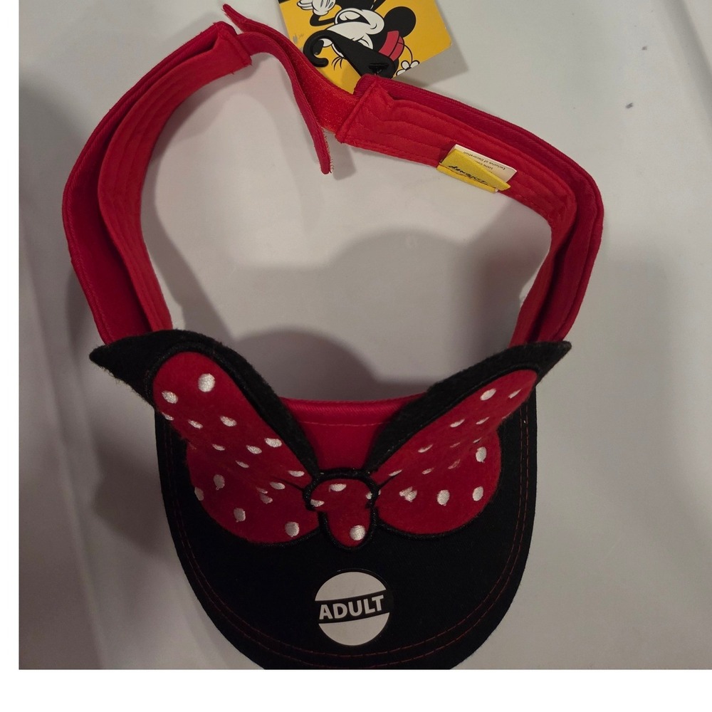 Disney Minnie Mouse Red Polka Dot Bow Sun Visor Hat Adult Jerry Leigh Black